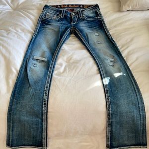 Rock revival destructed boot cut jeans. Size 26L